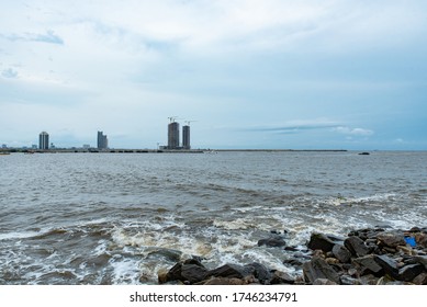 The Shoreline Of The Tarkwa Bay Beach Showing The Eko Atlantic Towers In The Background