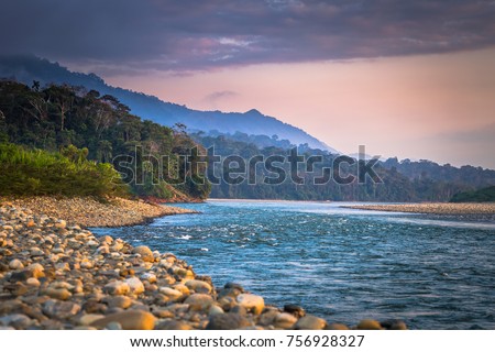 Shores of the Madre de Dios river in Manu National Park, Peru