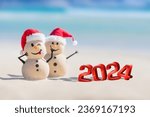 Shoreside Snowmen: Seaside Celebration. Creative design concept with 3d numbers for the new year