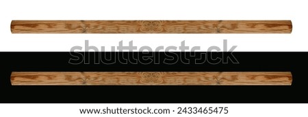 Short beam , log , horizontal wooden on isolated white and black background