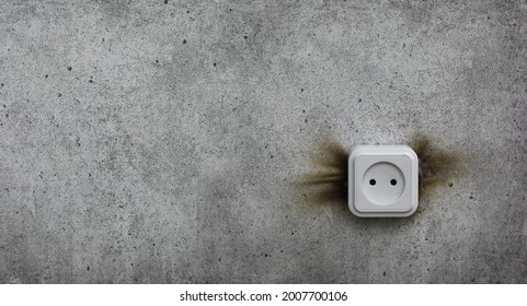 Short Circuit, Smoking Electrical Outlet On The Wall