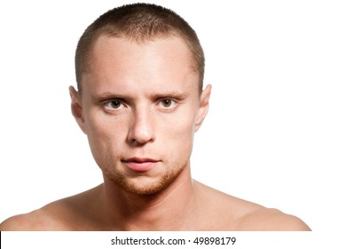 Short Hair Close-up Man Isolated On White