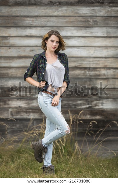 Short Hair Female Girl Wearing Dark Stock Photo Edit Now 216731080