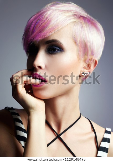 Short Hair Girl Beauty Fashion Model Stock Photo Edit Now 1129148495