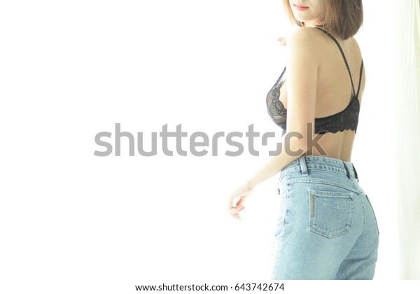 Short Hair Girl Wear Black Bra Royalty Free Stock Image