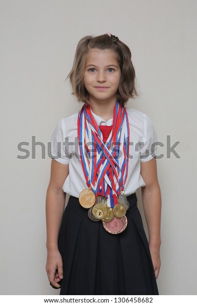 Short Hair Schoolgirl School Uniform Medals People Sports