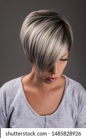 Short Hair Style Hair Cut Grey Silver Platinum Hair Color 