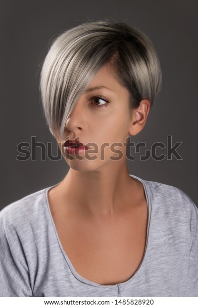 Short Hair Style Hair Cut Grey Stockfoto Jetzt Bearbeiten
