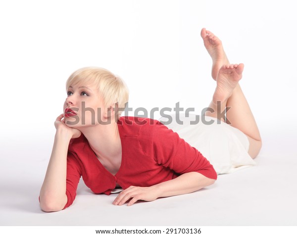 Short Haired Blonde Woman Lying On Stock Photo Edit Now 291703136