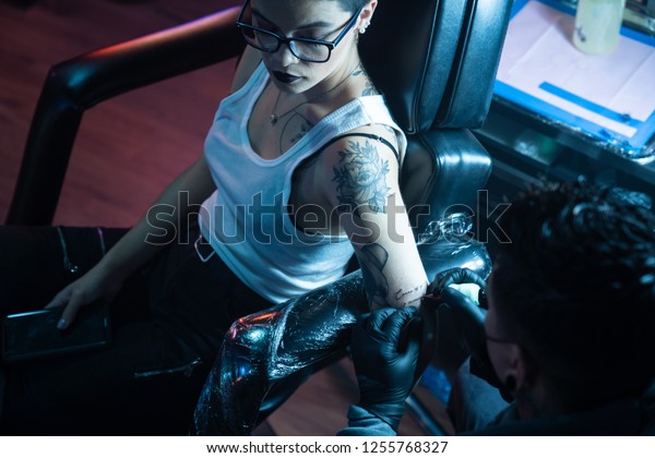 Short Haired Woman Looking Tattooist Getting Stock Photo Edit Now