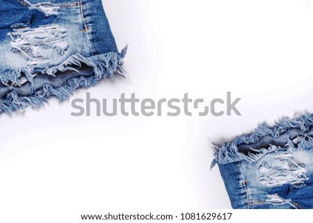 short jean on white background, woman summer clothes travel concept.