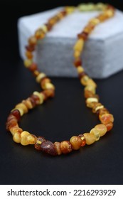 Short Necklace Made Of Natural Amber - Choker With Bunch Of Amber - Multicolor Ukrainian Amber Raw - Handmade Jewelry