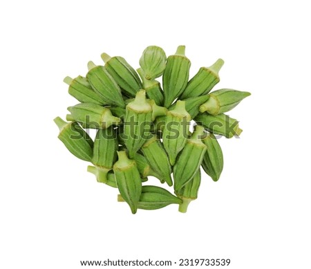 short okra, fresh Egyptian okra small size isolated on white background top view