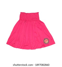 Short pink satin skirt isolated on white background