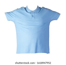 short sleeved light blue t-shirt isolated on white background cotton shirt . Casual style