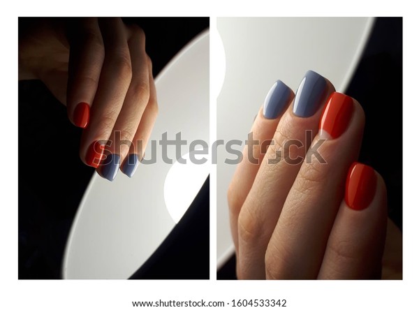 Short Square Nails Gray Orange Color Stock Photo Edit Now Short Square Nails Gray Orange Color Stock Photo Edit Now