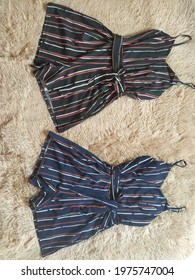 Short Striped Romper With Bulge And Tie