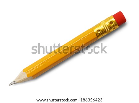 Short Yellow Number 2 Pencil with Red Eraser Isolated on White Background.