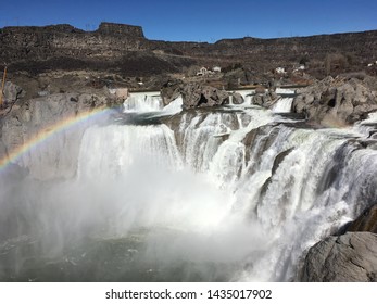 Shoshone Falls Idaho In Spring With Rainbow