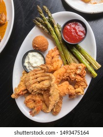 Shot From Above Creole And Cajun Fried Seafood Platter