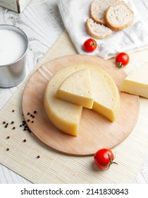 shot from above, ready-to-eat triangle cut round cheese and swedish cheese beauty
