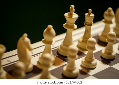 Shot Of A Chess Board, With White Pieces In Focus, With Shallow Depth Of Field.