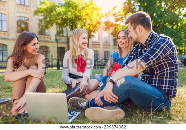 Shot College Students Hanging Out On Stock Photo (Edit Now) 296374082