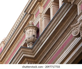 Shot In Color Detail On The Facade Of This Historic Building Representing Some Character, Animal Or Flower. Set At Montjuïc Cemetery, Barcelona, Catalunya, Spain, Europe