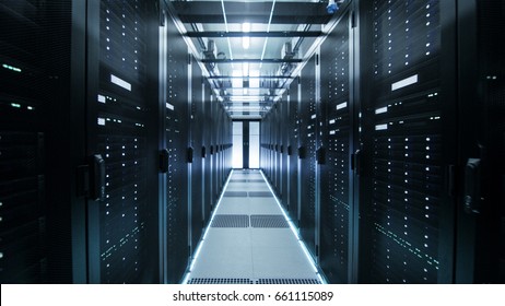 Shot of Corridor in Working Data Center Full of Rack Servers and Supercomputers. - Powered by Shutterstock