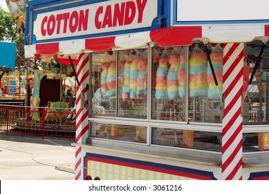 Shot of a cotton candy kiosk at the carnival.