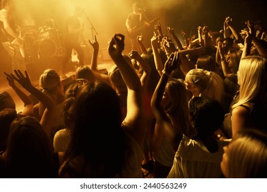 Shot of a crowd dancing at a rock concert. This concert was created for the sole purpose of this photo shoot, featuring 300 models and 3 live bands. All people in this shoot are model released. - Powered by Shutterstock