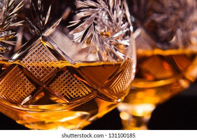 Shot Of A Cut Crystal Glass Containing Brandy.