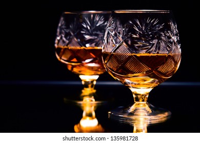 Shot Of A Cut Crystal Glass Containing Brandy.