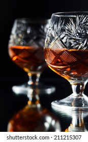 Shot Of A Cut Crystal Glass Containing Brandy. 