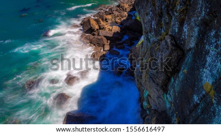 Similar – Image, Stock Photo Aerial Drone View Of Dramatic Ocean Waves Crushing On Rocky Landscape