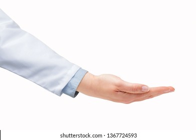 Shot Of A Doctor Hand With Palm Up Isolated On A White Background