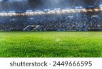 Shot of Empty Football Soccer Stadium. International Tournament Concept. A crowd of Fans Cheer on the Tribune. Beginning of Sports Final Game. Crowded Arena With Excited Supporters Waiting For Match