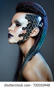 Shot Of A Futuristic Young Woman. Blue Hair