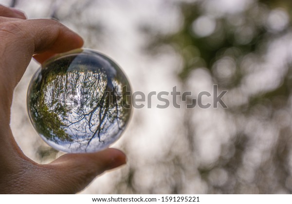 shot of a glass sphere that reflects the surrounding environment