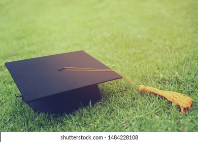 shot of graduation hats on the grass, concept during commencement success graduates of the university,Concept education congratulation. Graduation Ceremony ,Congratulated the graduates in University. 