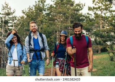 Shot Of A Group Of Friends Hiking