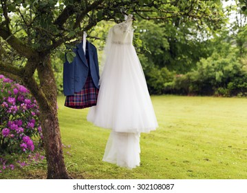 Shot Of A Kilt And Wedding Dress