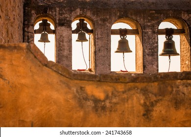 A shot looking at the bells at  San Juan Capistrano Mission.