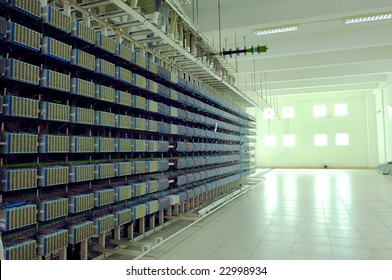 a shot of network cables and servers in a technology data center
