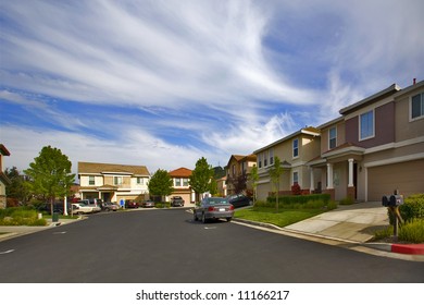 Shot Of A Northern California Newer Residential Neighborhood.