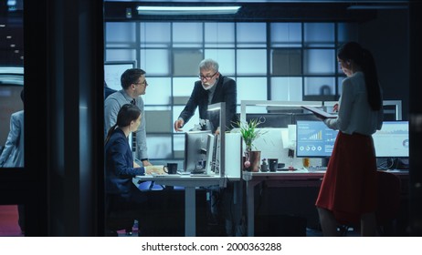Shot from Outside the Window: Business Meeting in the Office. Managers and Financial Specialists Approve Development Work Done by an Aspiring Secretary or a Junior Specialist. - Shutterstock ID 2000363288