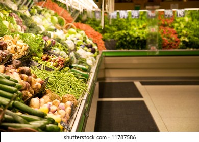 A Shot Of A Produce Section In A Grocery Store Or Supermarket