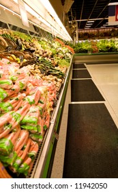 A Shot Of A Produce Section In A Grocery Store Or Supermarket