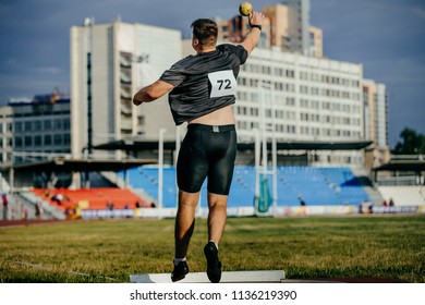 Shot Put Back Man Athlete Shot Putter At Stadium