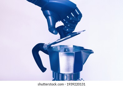 Shot Of A Robot Hand Opening A Coffee Machine